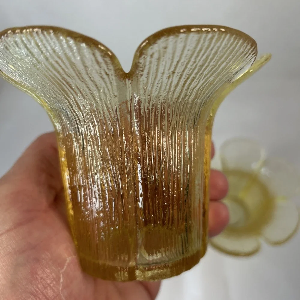 Viking? Glass Yellow Flower Petal‎ Textured Vases 4 Inch (2)